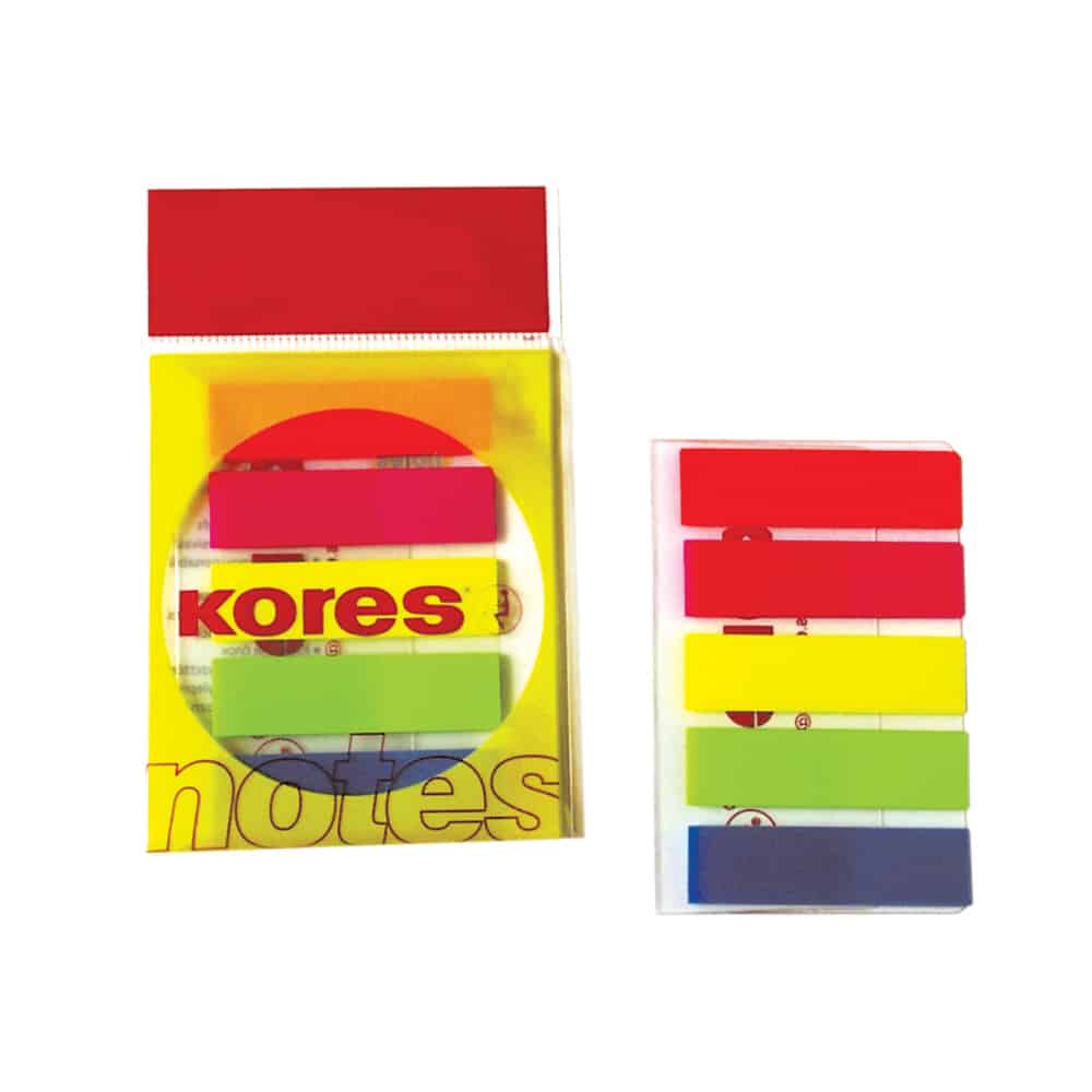Index autoadeziv plastic Kores, 12 x 45 mm, 5 culori x 25 file/culoare