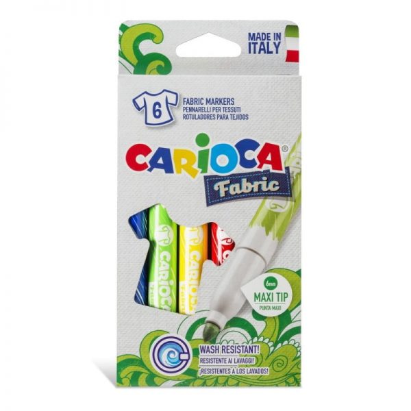 Carioca pentru textile, varf gros 6mm, 6 culori/cutie