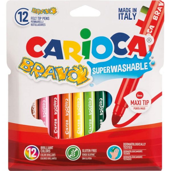 Carioca lavabila varf gros 6mm, 12 culori/cutie, CARIOCA Bravo