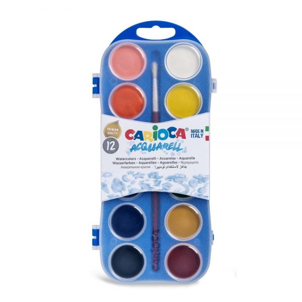 Acuarele lavabile 12 culori/cutie + 1 pensula, CARIOCA Aquarell