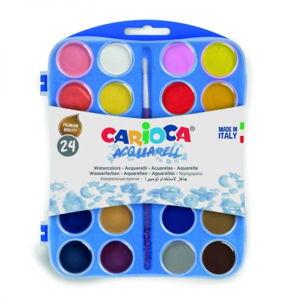 Acuarele lavabile, 24 culori/cutie + 2 pensule, CARIOCA Aquarell