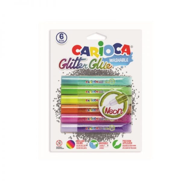 Lipici Glitter lavabil, 6 culori/blister, CARIOCA Glitter Glue Neon