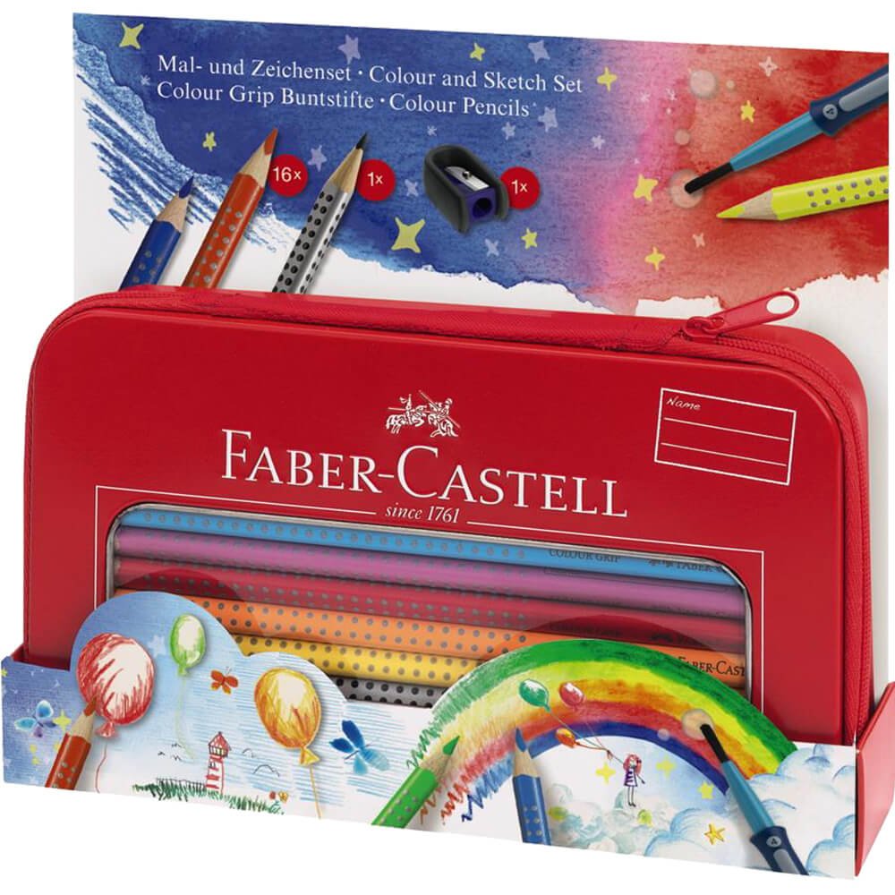 Creioane colorate si creion grafit 16 culori/set FABER-CASTELL Grip 2001