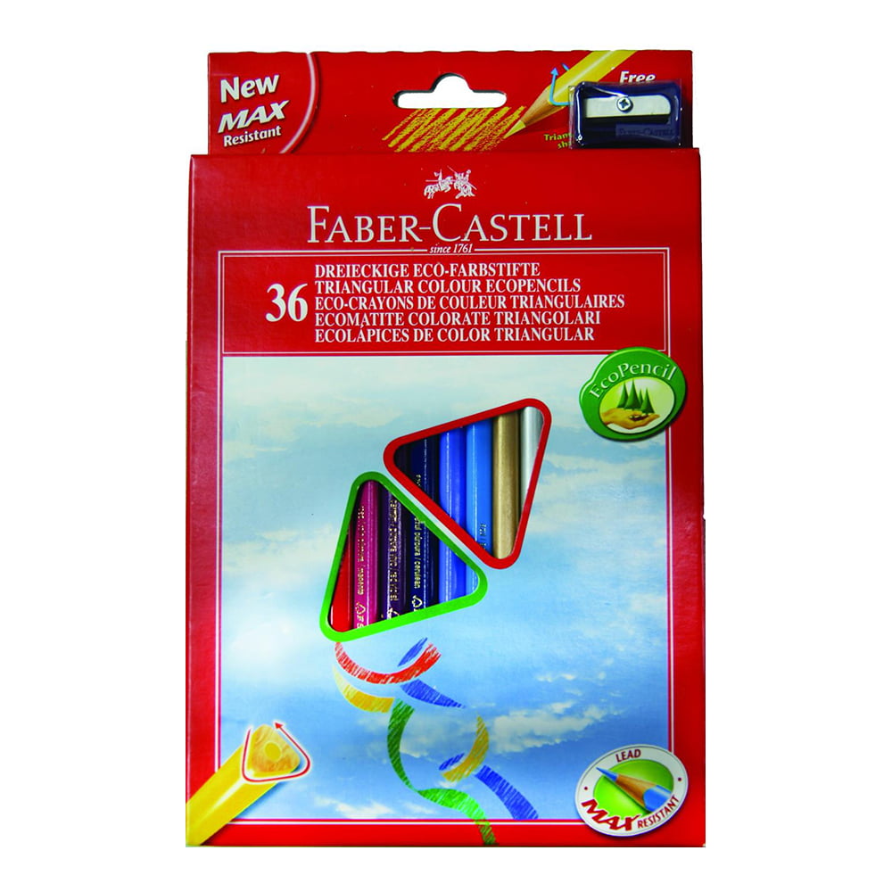 Creioane colorate triunghiulare cu ascutitoare Eco 36 culori Faber-Castell