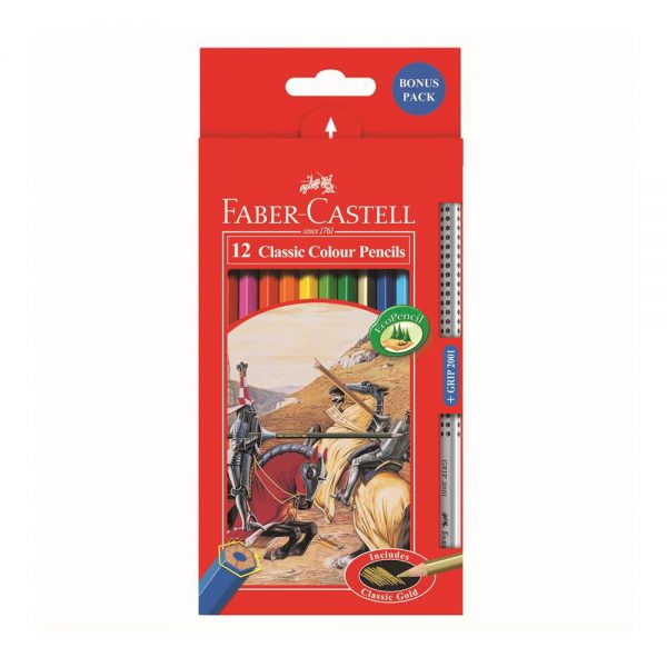 Creioane colorate eco 12 culori/set FABER-CASTELL + 1 creion Grip 2001 Fighting Knights