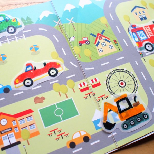 Carte de colorat educativa Stick"n Tracing Work Book - Vehicles Parade