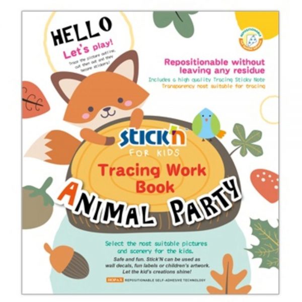 Carte de colorat educativa Stick"n Tracing Work Book - Animal Party