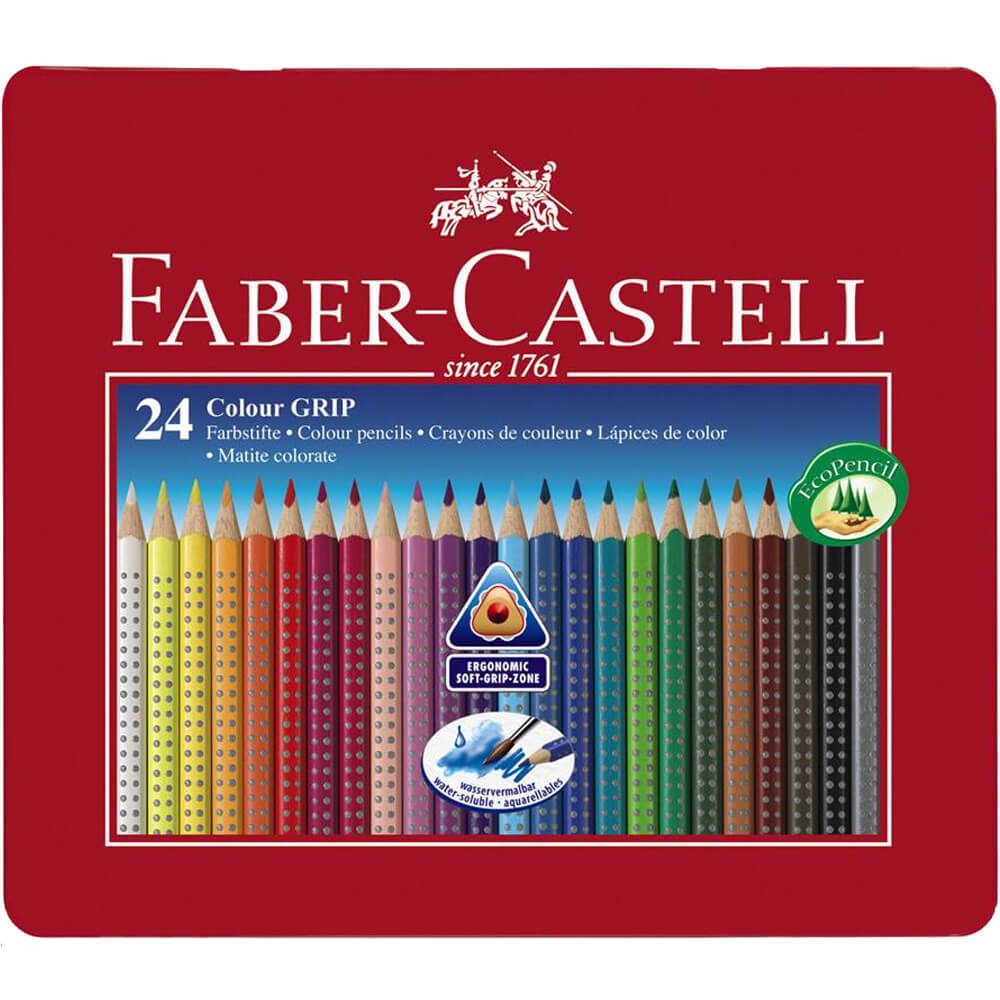 Creioane colorate 24 culori/set FABER-CASTELL Grip 2001, cutie metal