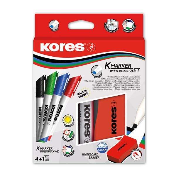 Set 4 whiteboard marker + burete magnetic KORES
