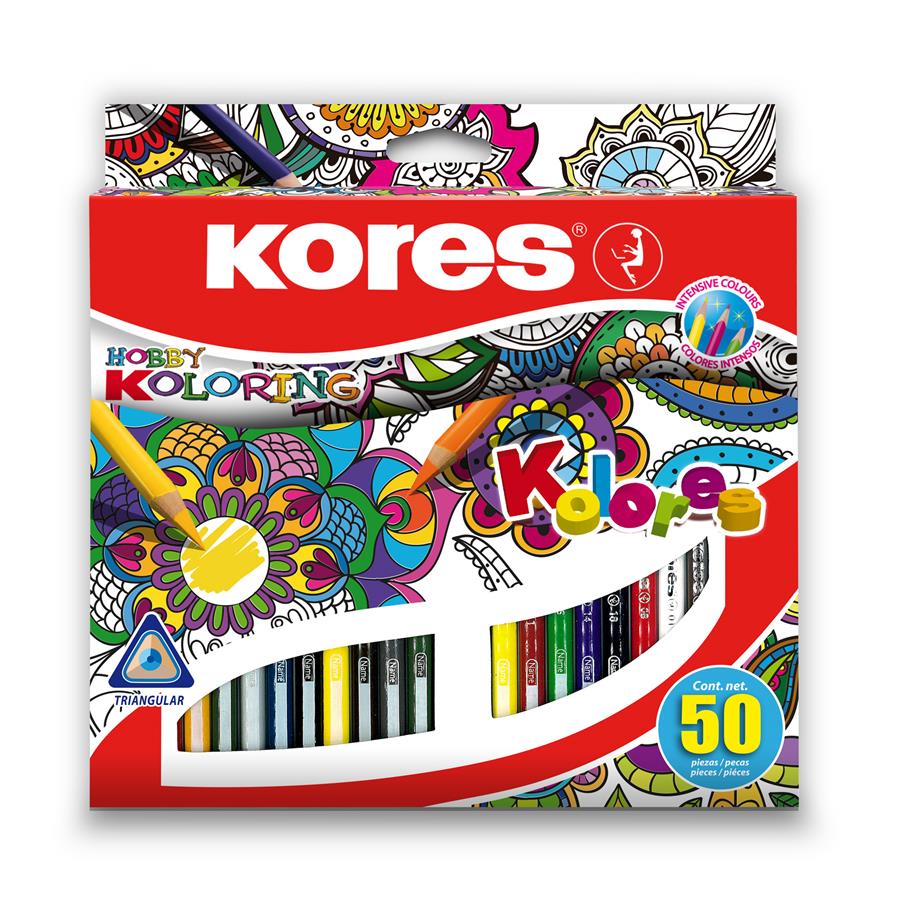 Creioane colorate triunghiulare Kores , 50 culori/cutie