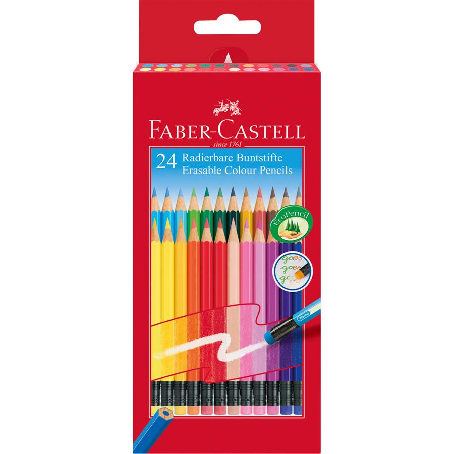 Creioane colorate cu guma, 24 culori/set, Faber-Castell Eco