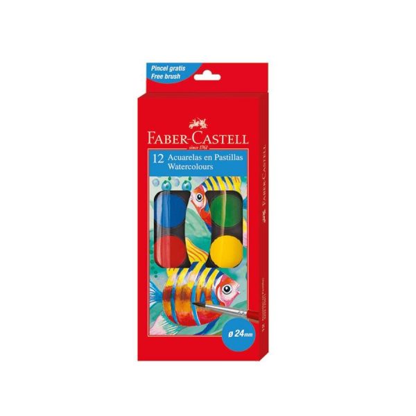 Acuarele 12 culori 24mm Pensula Faber-Castell