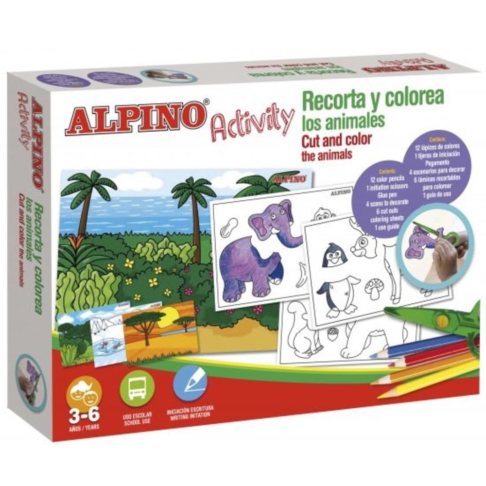 Cutie cu articole creative pentru copii, ALPINO Activity - Cut and color the animals