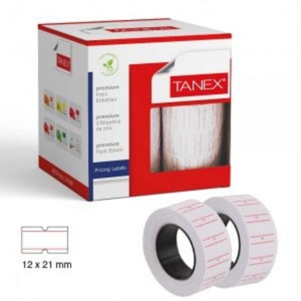 Etichete pret autocolante albe, 21x12 mm, 800 buc/rola, 6 role/set TANEX