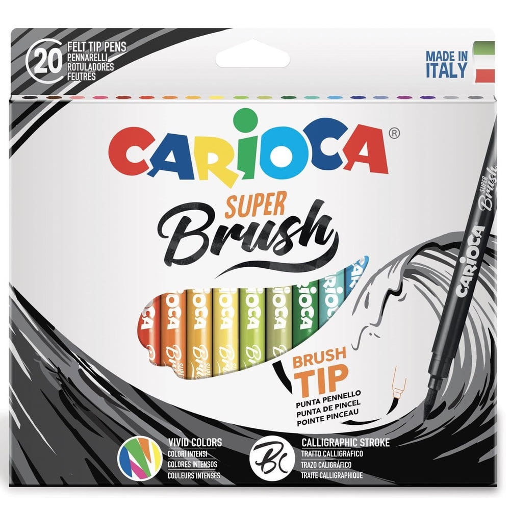 Carioci varf flexibil tip pensula, 20 culori/cutie, CARIOCA Super Brush