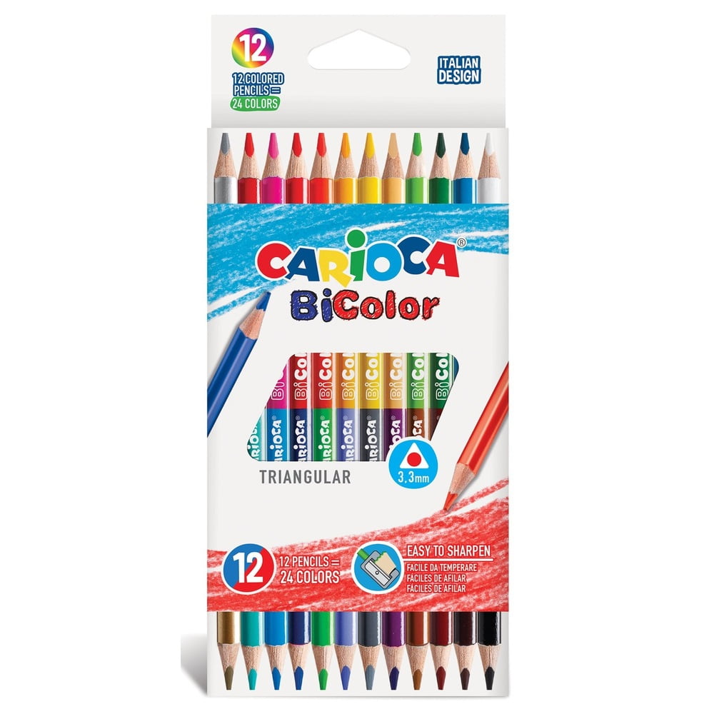 Creioane colorate triunghiulare bicolore CARIOCA, 12 culori/cutie