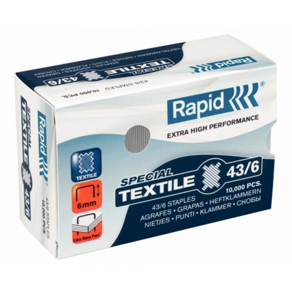 Capse pentru textile Rapid Super Strong, 43/6 G, 10000/cutie