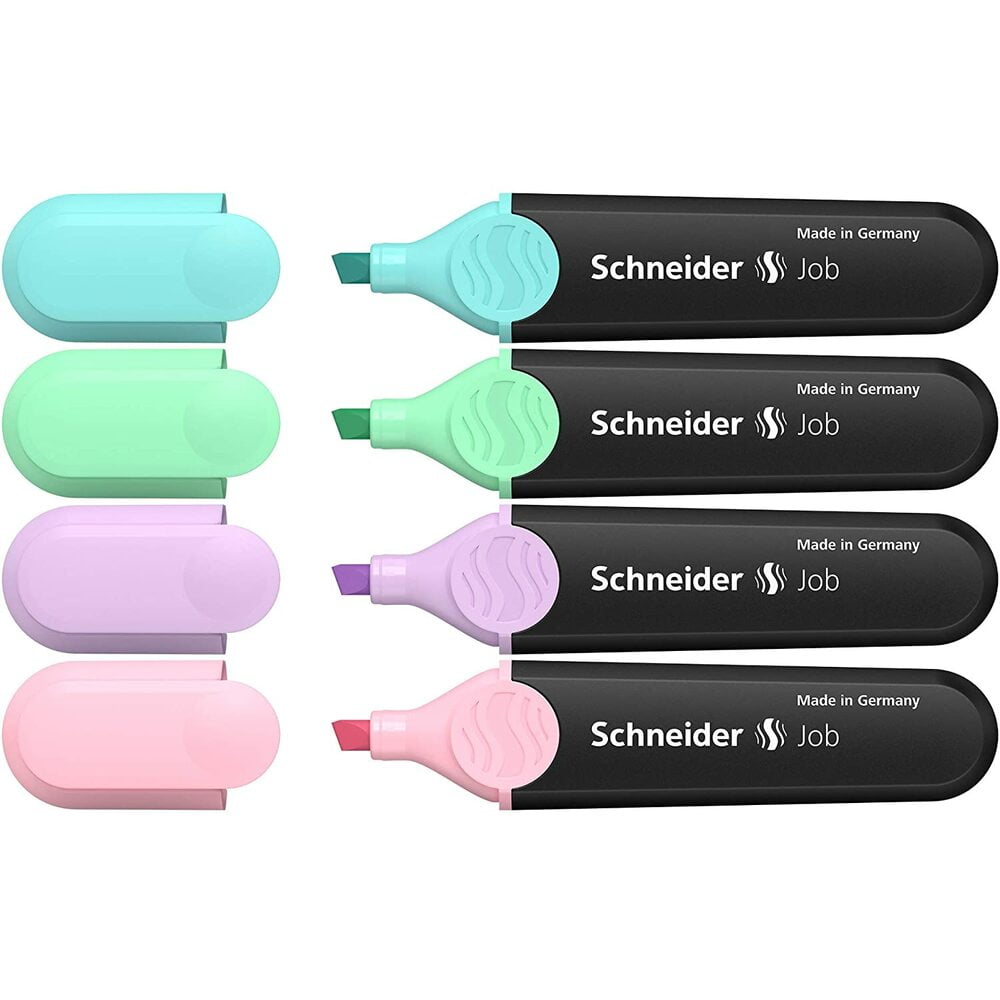 Textmarker SCHNEIDER Job Pastel, varf tesit 1-5mm, 4 culori/set