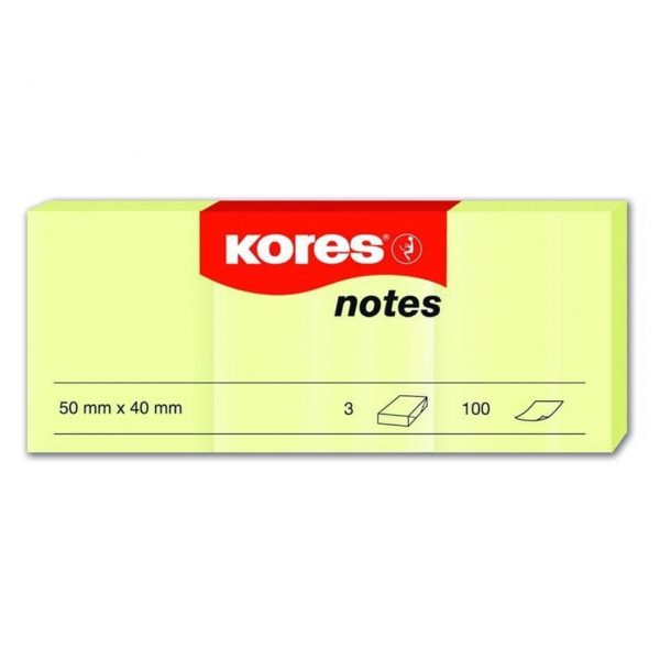 Notes autoadeziv, 50x40mm, 300 file/set, galben pal, Kores