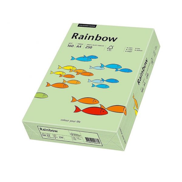 Carton color A4, 160 g/mp, 250 coli/top, verde mediu, Rainbow