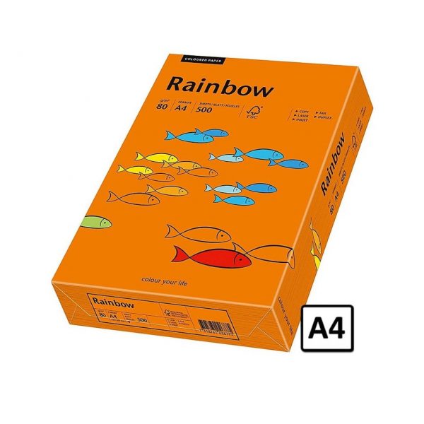 Hartie colorata A4, 80 g/mp, 500 coli/top, portocaliu intens, Rainbow