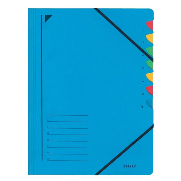 Mapa carton A4, cu elastic, 7 separatoare, albastru, Leitz Fashion