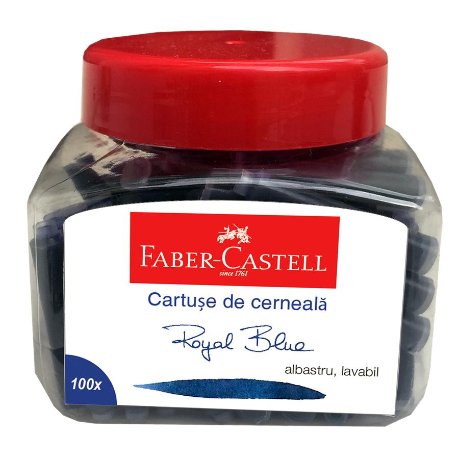 Patroane cerneala scurte, albastru, 100 buc/borcan, FABER-CASTELL