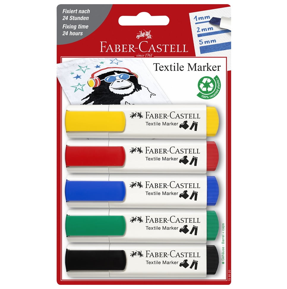 Set 5 markere pentru textile, culori standard, Faber-Castell