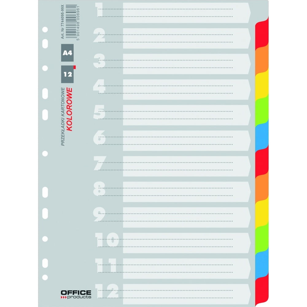 Separatoare carton color, 12 culori/set, Office Products